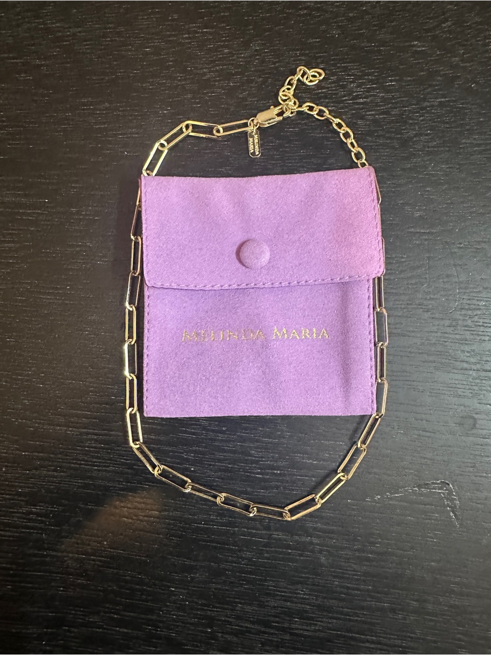 Stunning Melinda Maria Gold Plated Paper Clip Chain Necklace With Pouch